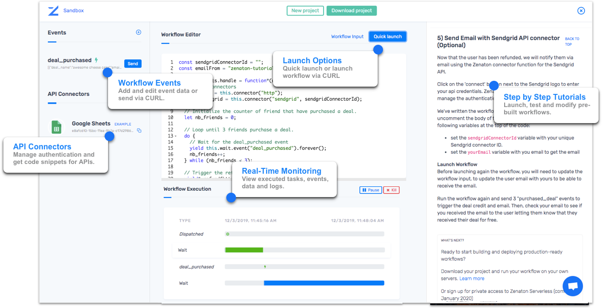 Sandbox input and event Zenaton